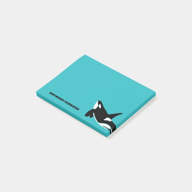 Bloco De Notas Orcas Killer Whales Teal Blue Personalizado (Inclinado)