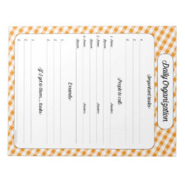 Bloco De Notas Organização diária - Orange Gingham Notepad
