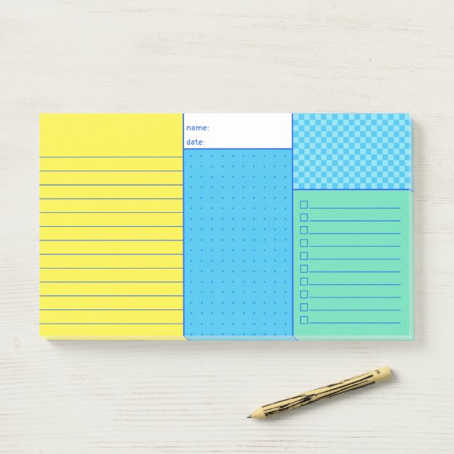 Bloco De Notas Organização Prática Amarelo Azul Para Fazer Combin (Na mesa)