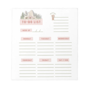 Bloco De Notas Organizador Floral Semanal Floral Branco Cor-de-Ro