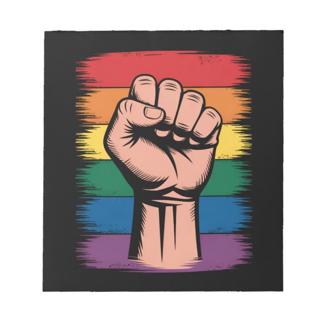 Bloco De Notas Orgulho do Punho Levantado Arco-íris Apoio Direito (Frente)