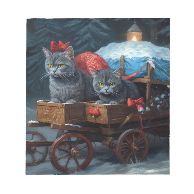 Bloco De Notas Oriental Blue Cat Snowy Sleigh Decência de Natal (Frente)