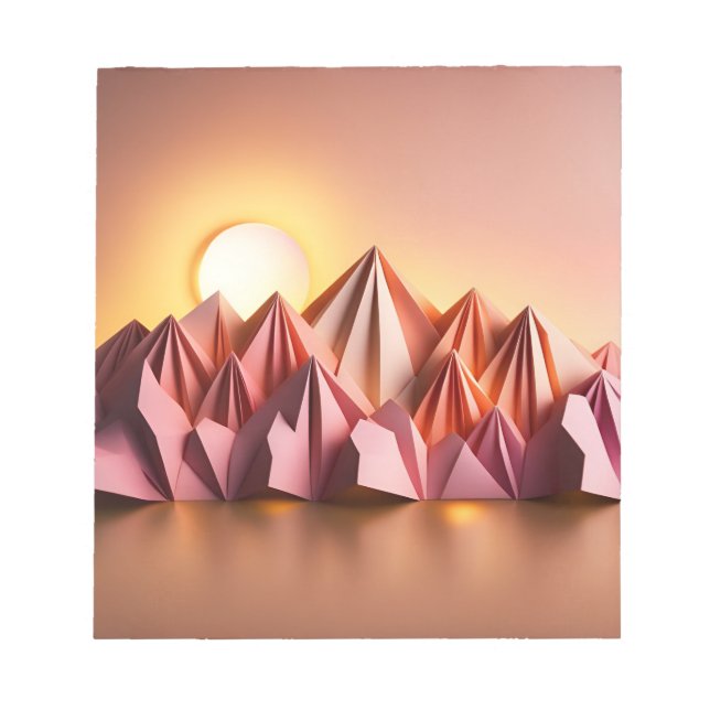 Bloco De Notas Origami Art - Montanhas Majestosas Banhadas em Sun (Frente)