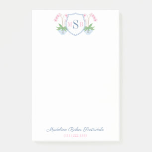 Bloco De Notas Orquídea Rosa em Aquarela Elegante Monograma Azul 