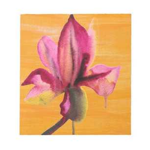 Bloco De Notas Orquídea roxa em aquarela flor de arte pop laranja