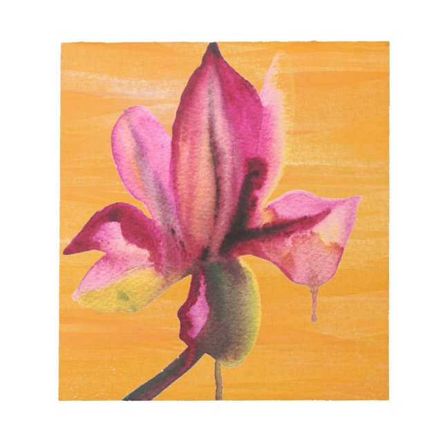 Bloco De Notas Orquídea roxa em aquarela flor de arte pop laranja (Frente)