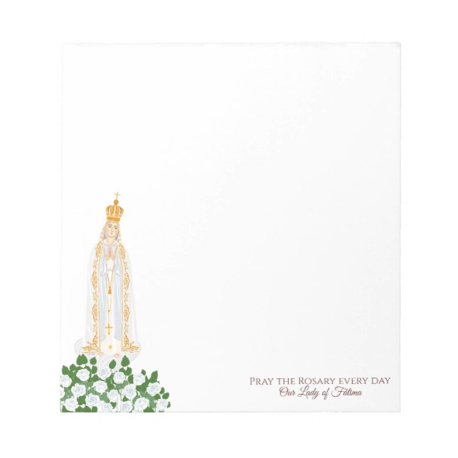 Bloco De Notas Our Lady of Fatima and white roses (Frente)