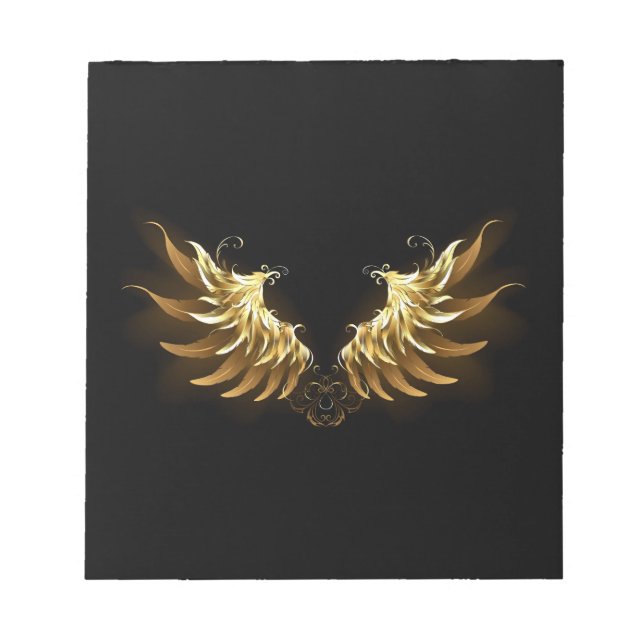 Bloco De Notas Ouro Angel Wings sobre fundo preto (Frente)