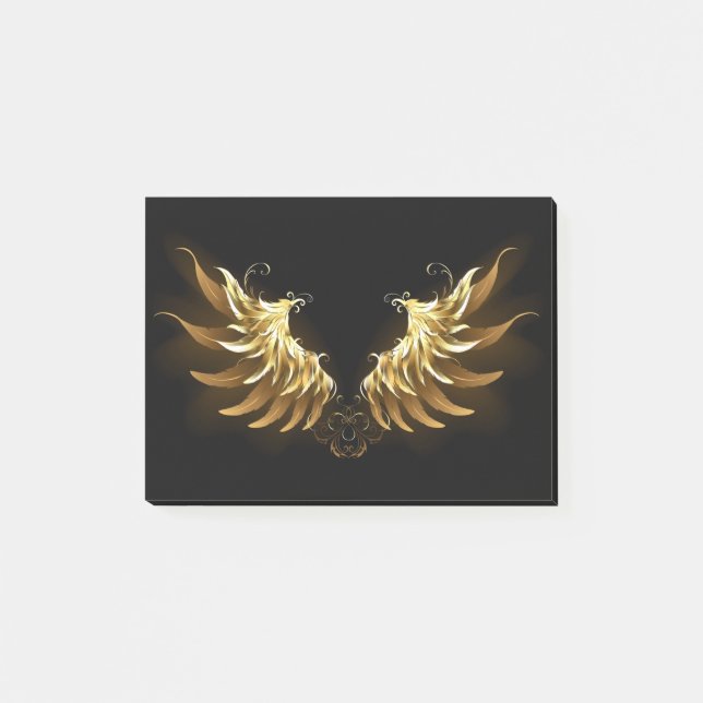 Bloco De Notas Ouro Angel Wings sobre fundo preto (Frente)