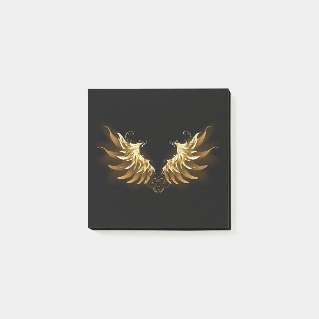 Bloco De Notas Ouro Angel Wings sobre fundo preto (Frente)