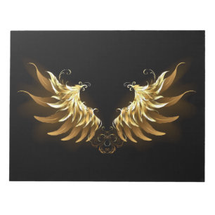 Bloco De Notas Ouro Angel Wings sobre fundo preto