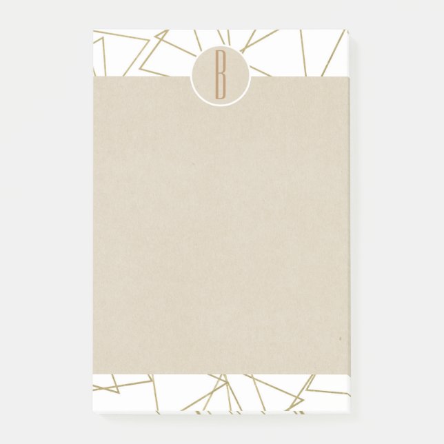 Bloco De Notas Ouro Branco Geométrico Moderno Kraft Monograma Rús (Frente)