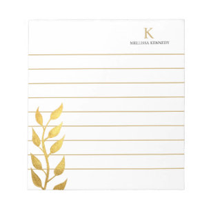 Bloco De Notas Ouro de Nome do Monograma Deixa Dourado Vinculado