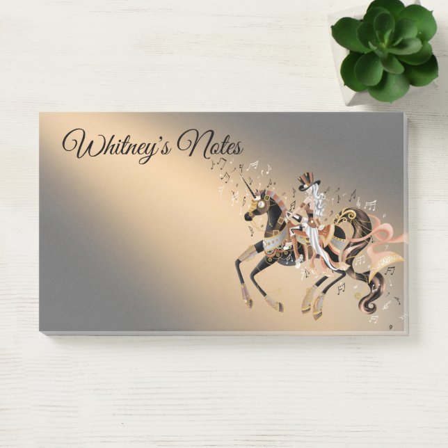 Bloco De Notas Ouro mecânico de cavalos e dama de café (Escritótio)