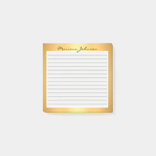 Bloco De Notas ouro metálico com fundo de linhas, personalizado