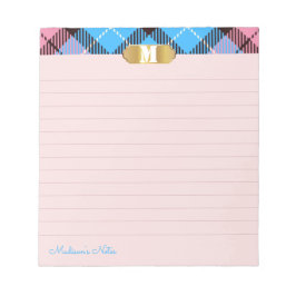 Bloco De Notas Ouro Tartan Moderno Monograma Script Apricot Vincu