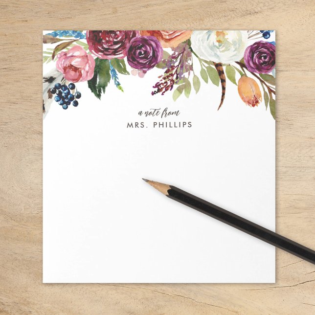 Bloco De Notas Outono Boho Blooms Professor Personalizado (Criador carregado)