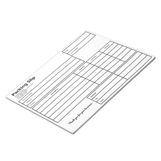 Bloco De Notas Packing Slip Black and White Business Template (Inclinado)