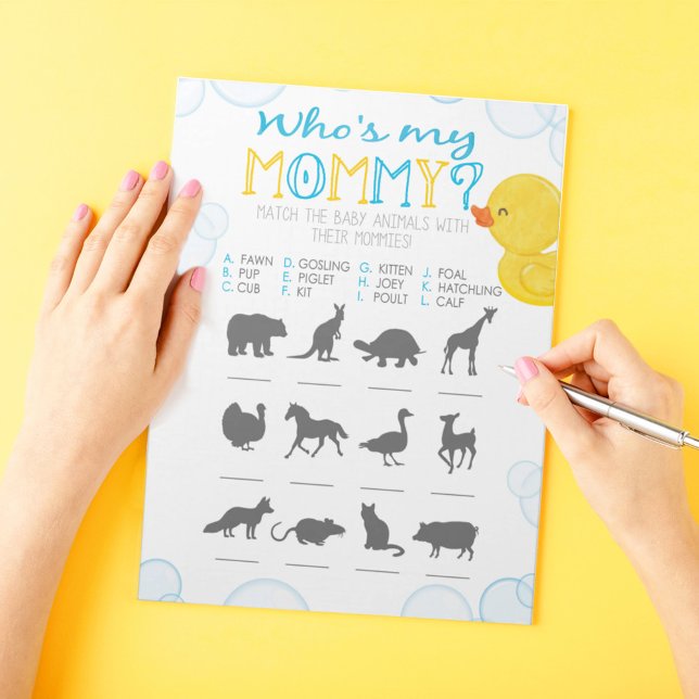 Bloco De Notas Pacote de Chás de Animais para Bebê Pato de Borrac (Who's My Mommy Baby Animal Match Watercolor Rubber Duck Baby Shower Game Pack of 40 Answer Sheets)
