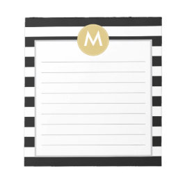 Bloco De Notas Pad de Monograma com Stripes Negras Chic