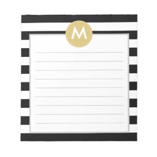 Bloco De Notas Pad de Monograma com Stripes Negras Chic