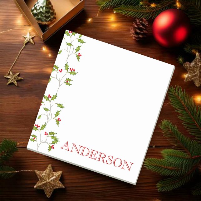 Bloco De Notas Pad de Nota de Feriado Holly (Christmas greenery personalized Holiday notepad)