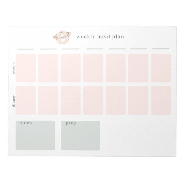Bloco De Notas Pad de Planeamento Semanal de Refeições (Frente)