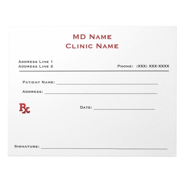 Bloco De Notas Pad de Prescrição Manual (Grande - Branco) (Frente)