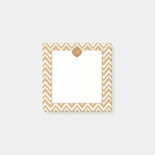 Bloco De Notas Padrão Chevron Dourado Monograma