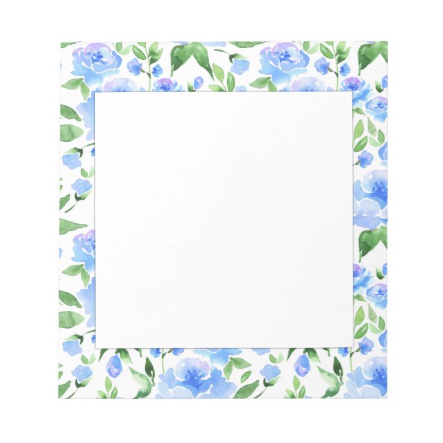 Bloco De Notas Padrão com flores de aquarela azul (Frente)