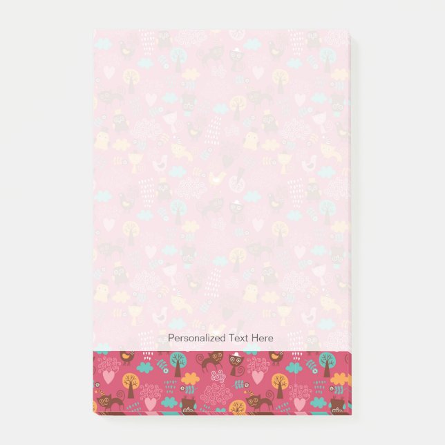 Bloco De Notas Padrão com pássaros e gatos bonitos (Frente)