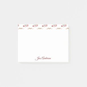 Bloco De Notas Padrão Coração Floral Branco-Cor-de-Rosa-Bonita