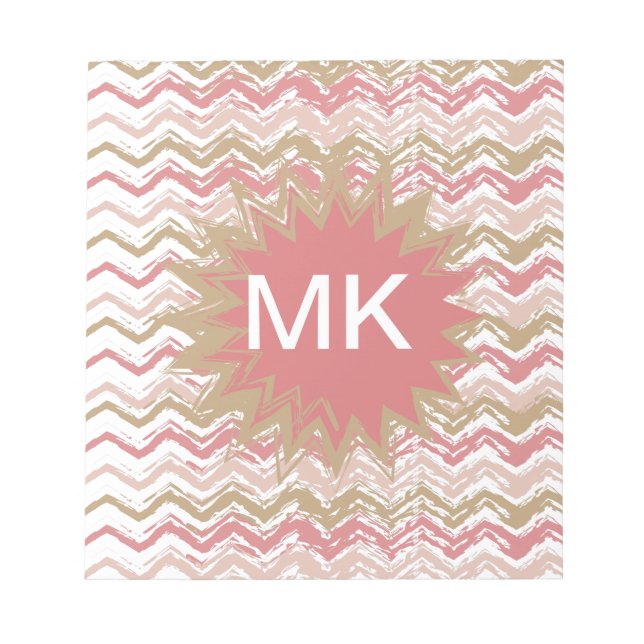 Bloco De Notas Padrão Coral Spice Scribble ZigZag Chevron (Frente)