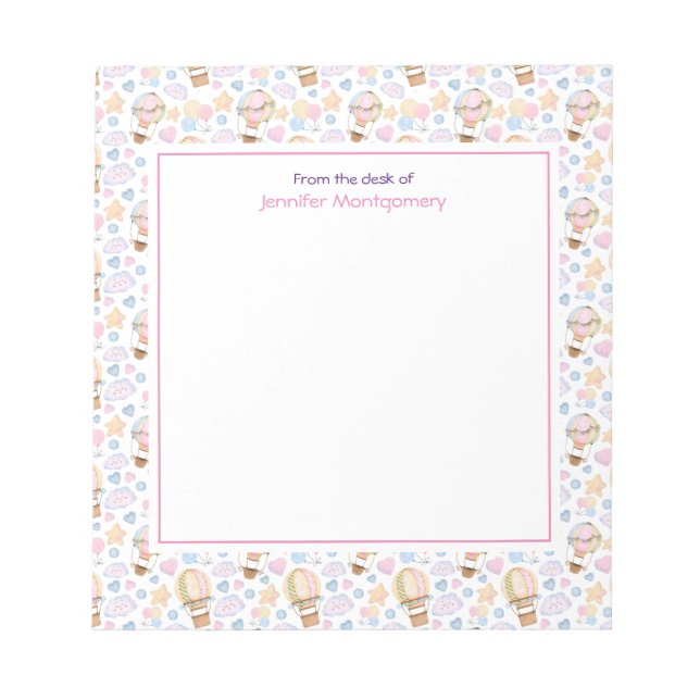 Bloco De Notas Padrão de Aquarela do Balão de Ar Quente (Frente)