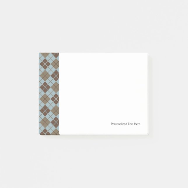 Bloco De Notas Padrão de Argyle em Azul e Taupe (Frente)