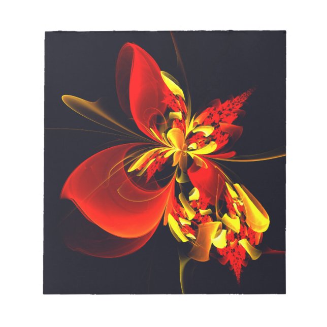 Bloco De Notas Padrão de Arte Abstrata Floral Amarelo Vermelho Mo (Frente)