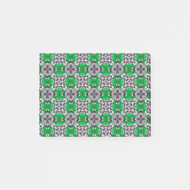 Bloco De Notas Padrão de Azulejo Repetido Verde e Branco (Frente)