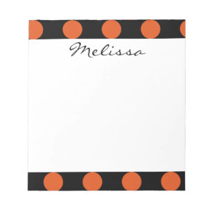 Bloco De Notas Padrão de Bolinhas Chic Laranja Negro Monograma