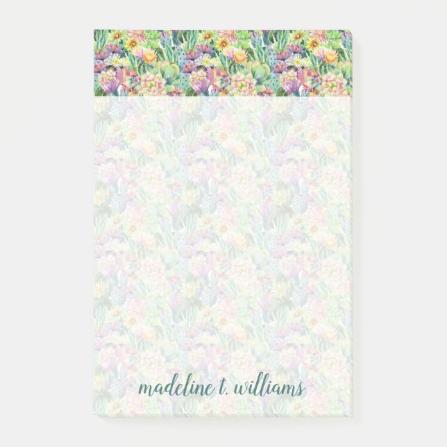 Bloco De Notas Padrão de Cactos de Aquarela Exótica (Frente)