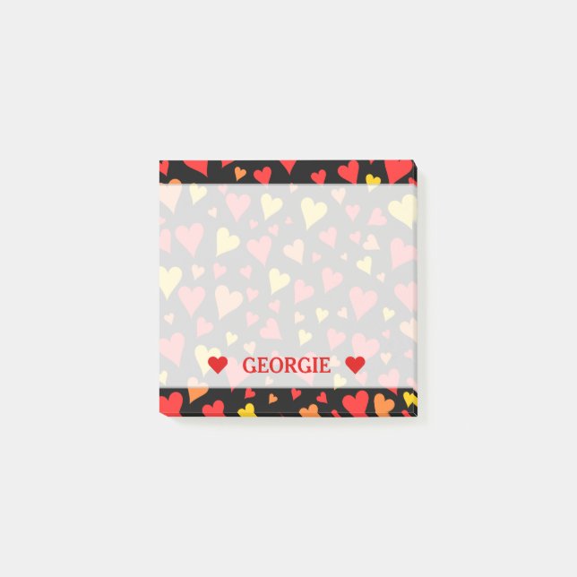 Bloco De Notas Padrão de Corações Vermelho, Laranja e Amarelo Flu (Frente)