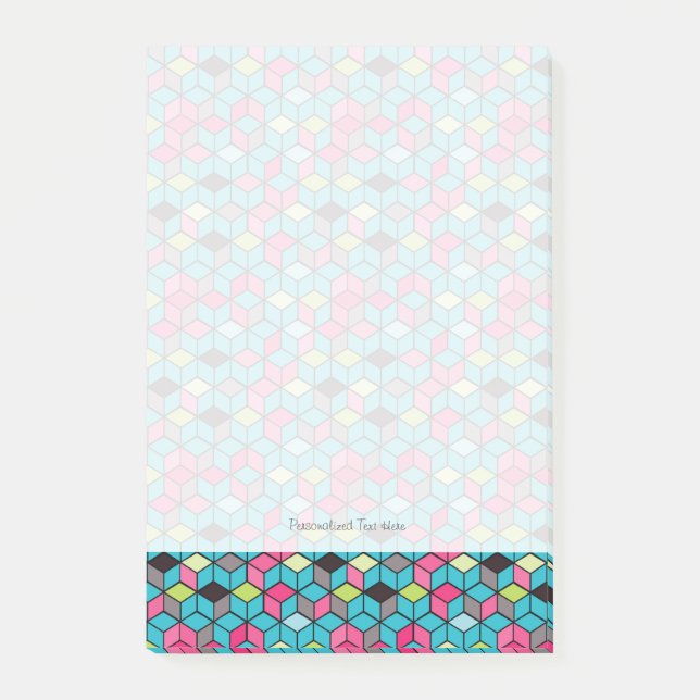 Bloco De Notas Padrão de Cubo Rosa e Turquesa (Frente)