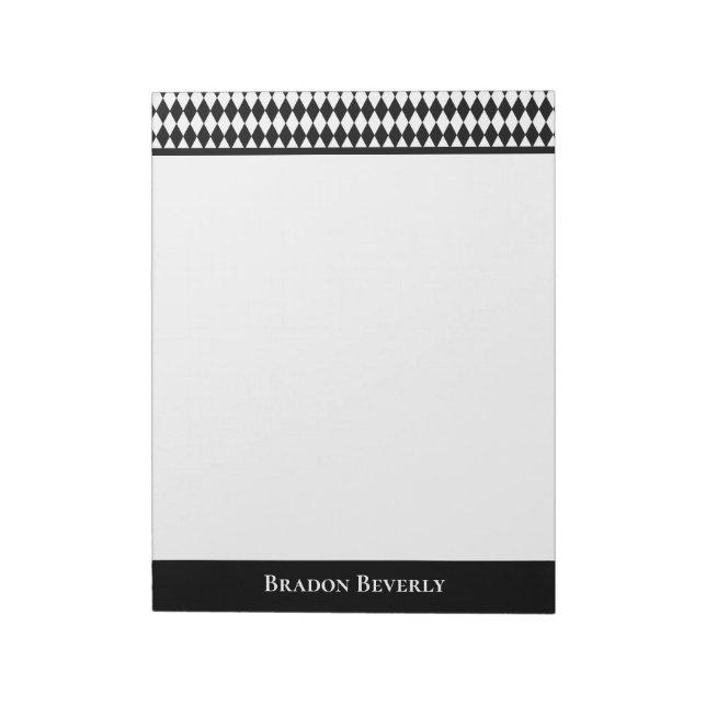 Bloco De Notas Padrão de Diamante Preto e Branco Personalizado (Invertido)