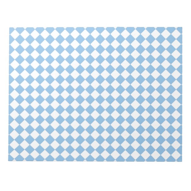 Bloco De Notas Padrão de Diamante Xadrez Branco Azul (Frente)