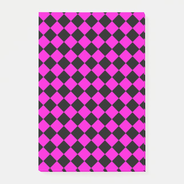 Bloco De Notas Padrão de Diamante Xadrez Rosa (Frente)