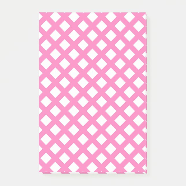 Bloco De Notas Padrão de diamante xadrez rosa e branco (Frente)