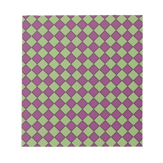 Bloco De Notas Padrão de Diamante Xadrez Verde Roxo (Frente)