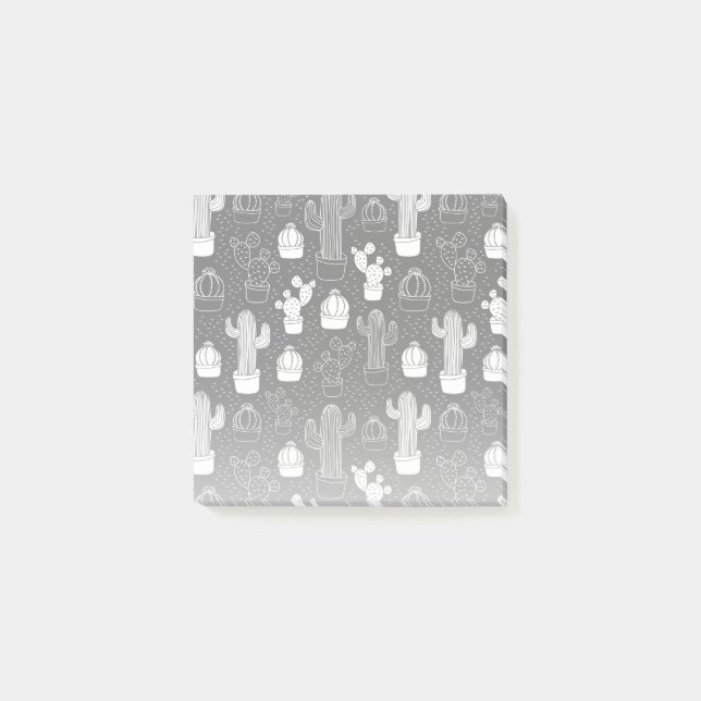 Bloco De Notas Padrão de Doodle do Cactus Preto e Branco (Frente)