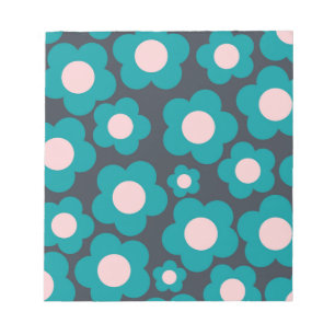 Bloco De Notas Padrão de Flor de Hippie Cor-de-Rosa-Azul