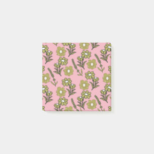 Bloco De Notas Padrão de Flor de Hippie Funky Y2K Retro Rosa Verd