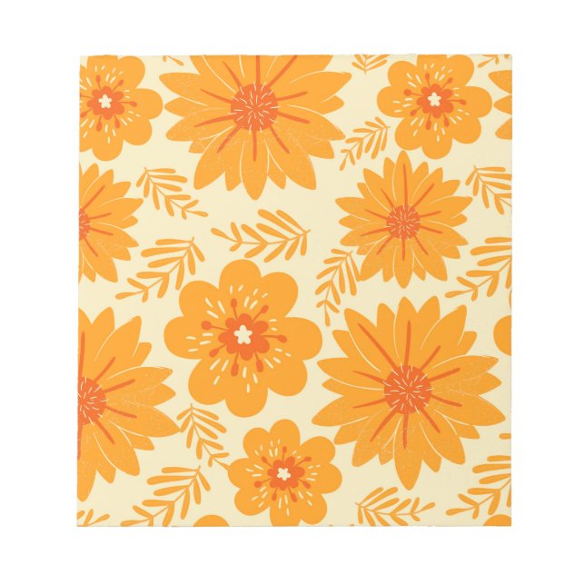 Bloco De Notas Padrão de Flor Laranja do Meio século de Imagem Re (Frente)